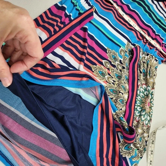 LAUNDRY BY SHELLI SEGAL Striped Peacock Belted Dress Sz XS - Picture 14 of 14